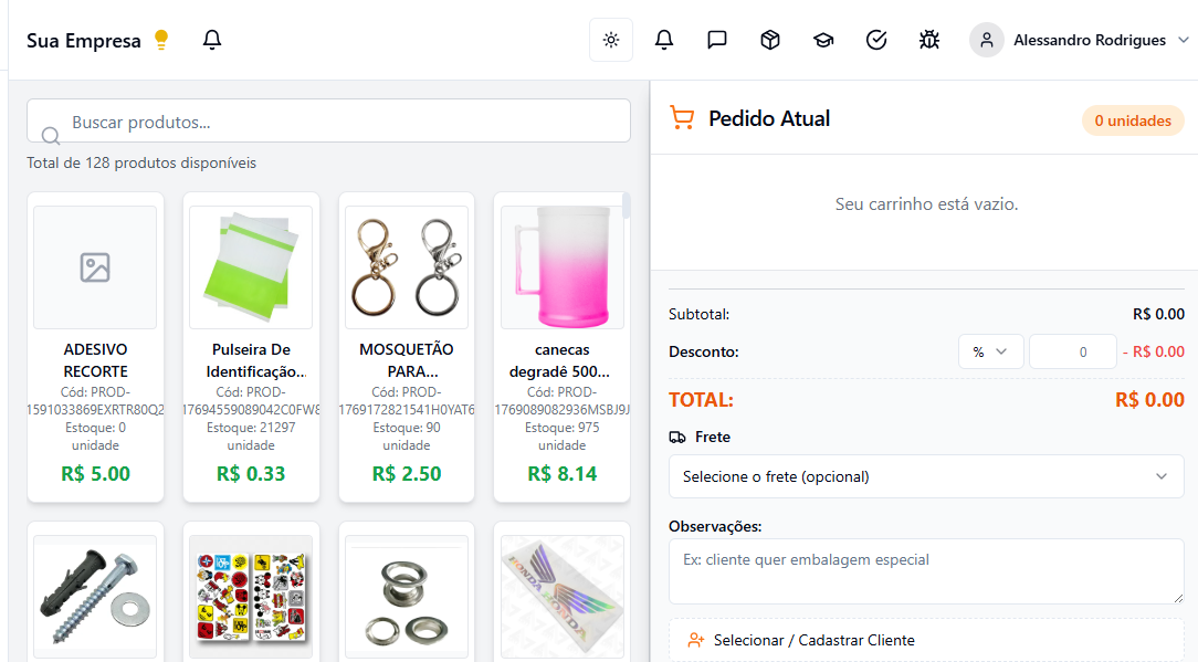 Visual do módulo PDV rapido para atencion en mostrador